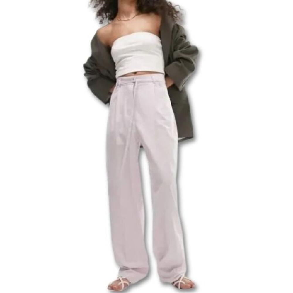Topshop Tapered Trouser Adjustable Belted Waist Button Fly Closure Purple 6 NWT